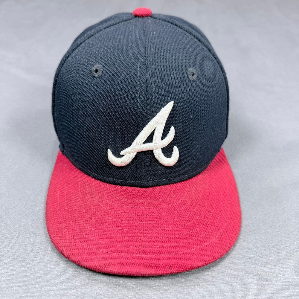 New Era Youth 6 1/2 Navy Red Polyester 59FIFTY Atlanta Braves MLB On-Field Hat - Picture 1 of 8